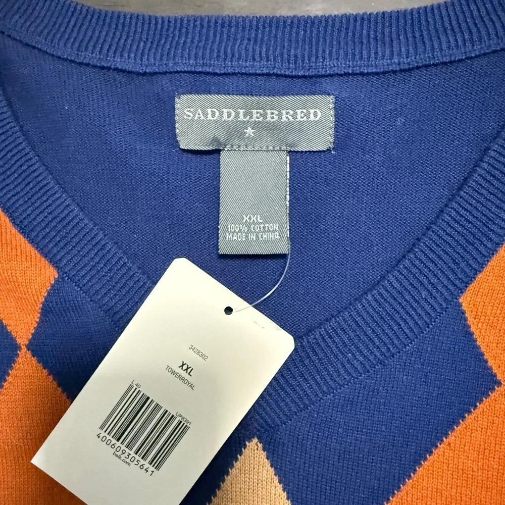 Saddlebred Men’s Plus Size XXL 100% Cotton Sleeveless V-neck‎ Vest